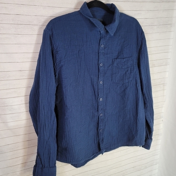 LUCKY BRAND DARK BLUE CRINKLE BUTTON DOWN, SZ XL - Picture 3 of 14